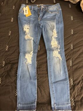 Machine Women's Skinny Ripped Jeans - Blue